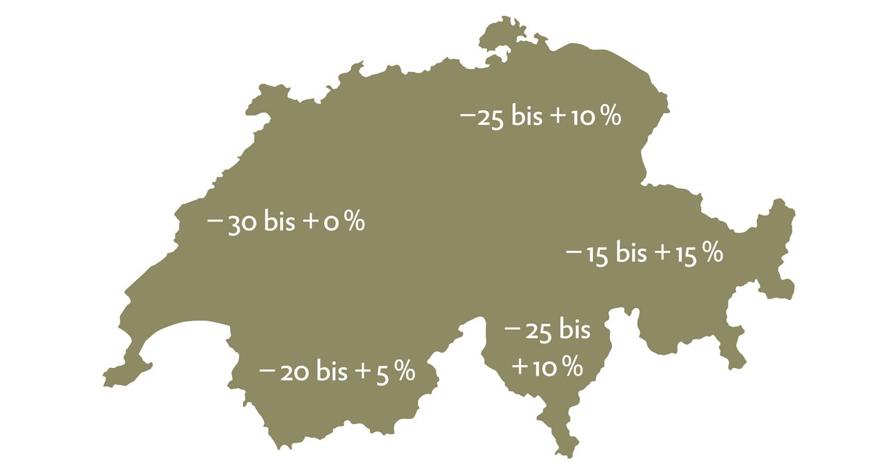 Ohne Klimaschutz verändern sich bis 2060 die Sommer-Niederschläge. Je nach Region fällt mehr Regen. Quelle: NCCS