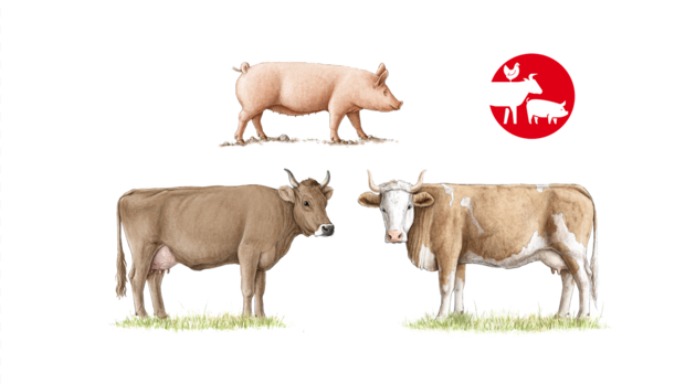Symbolbild mit einer Kuh und einem Schwein.