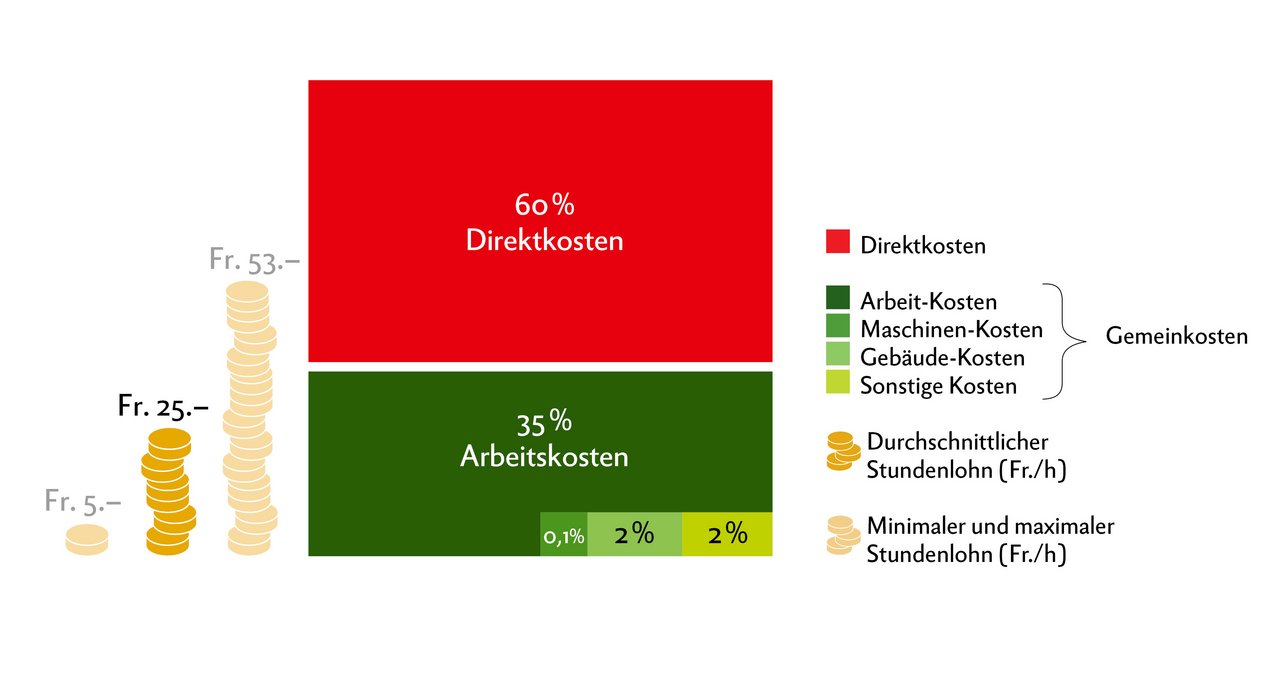 Im Betriebszweig «Direktvermarktung» können Landwirte von einem Stundenlohn von 25 Franken ausgehen. Grafik: Doris Rubin