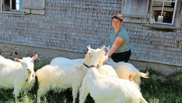 Die Toggenburger Bäuerin Patricia Giezendanner verbringt während der Saison viel Zeit bei den Milchkühen auf der Sommerweide. Mit dabei sind auch die sieben Appenzellerziegen.