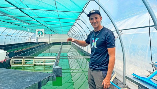 Mit regelmässigen Wa Mit regelmässigen Wasserproben stellt Robin Dorsaz sicher, dass die Spirulina wächst.
