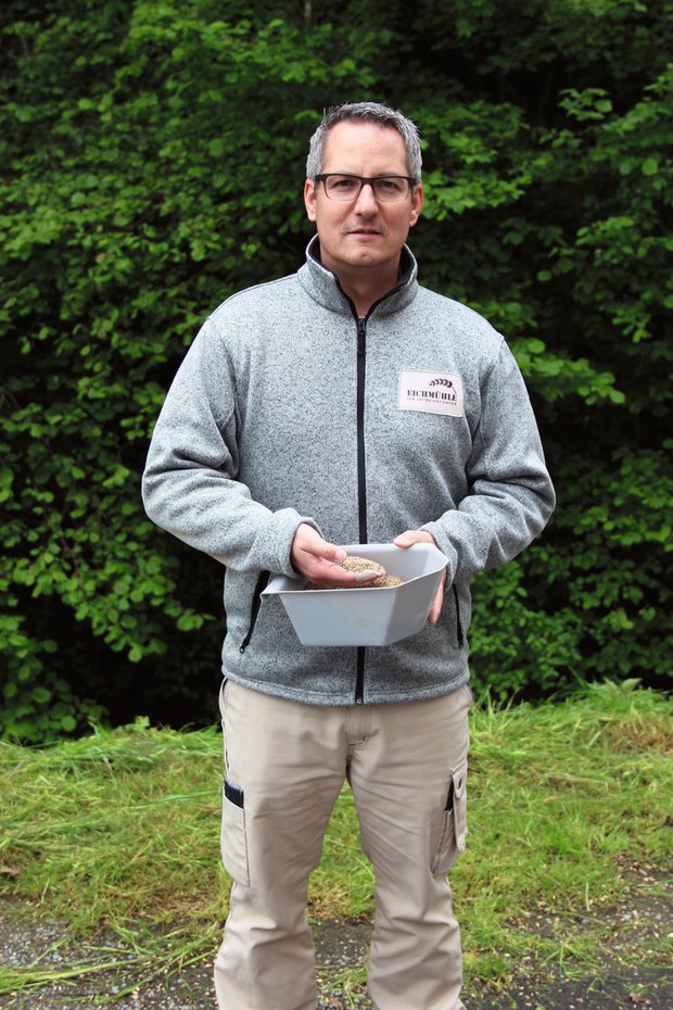 David Villiger, Geschäftsführer Eichmühle in Beinwil Freiamt, analysiert auf Wunsch das Getreide seiner Kunden, um den Erntezeitpunkt genau festzulegen. Bild: Sebastian Hagenbuch