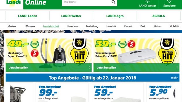 Seit Oktober kann Landi-Produkte auch online bestellen. (Screenshot landi.ch)