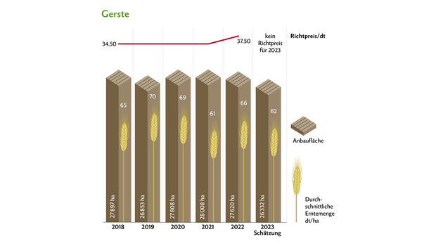 Die fehlenden Richtpreise für Futtergetreide machen den Anbau von Gerste weniger attraktiv. Die Erträge waren 2023 eher tief. Quelle: Swissgranum