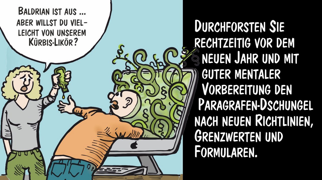 Was gilt im neuen Jahr? Rechtzeitig vorbereiten hilft... Cartoon: Marco Ratschiller/Karma