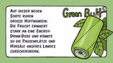 Neue Apfel-Sorte: Der «Green Bull»-Apfel. Cartoon von Marco Ratschiller / Karma für «die grüne» 