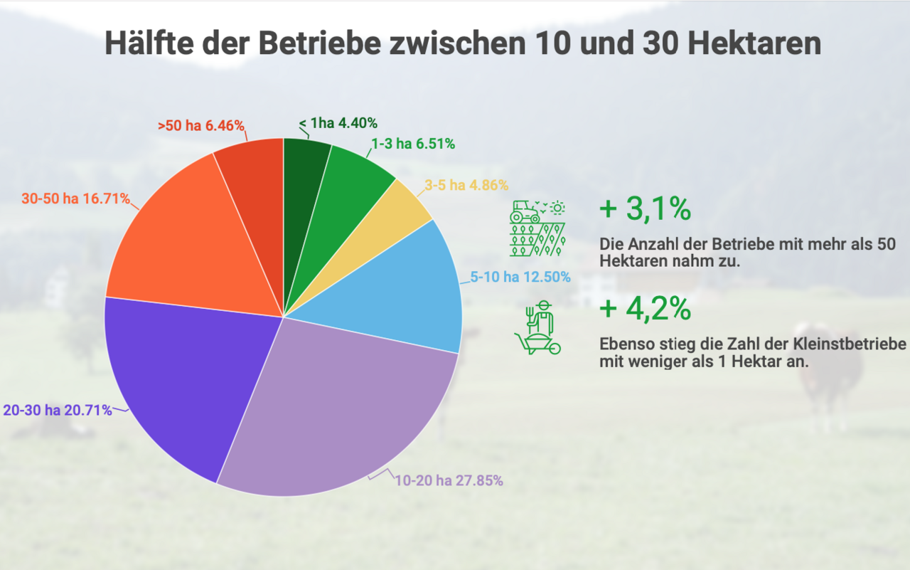 Kuchengrafik zur Grösse der Landwirtschaftsbetriebe.