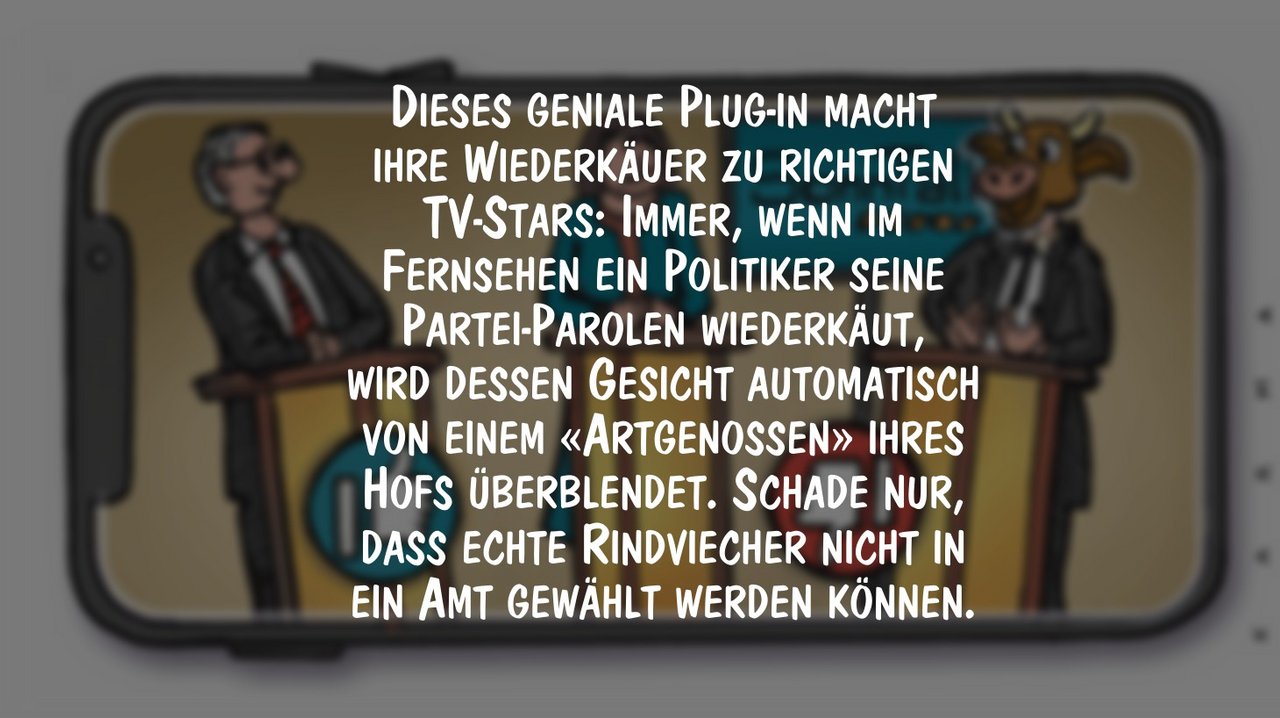 Wiederkäuer statt Politparolen: Ein Plug-In macht es möglich. Cartoon von Marco Ratschiller/Karma