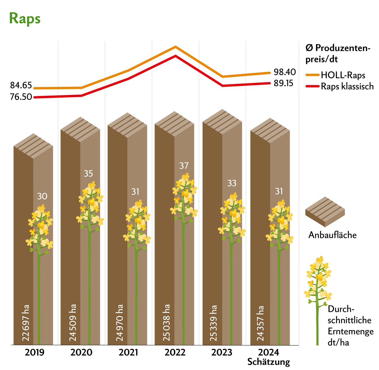 Die Rapsanbaufläche hat um 982 Hektaren abgenommen, nachdem sie im Vorjahr zugenommen hatte. Quelle: Swiss Granum