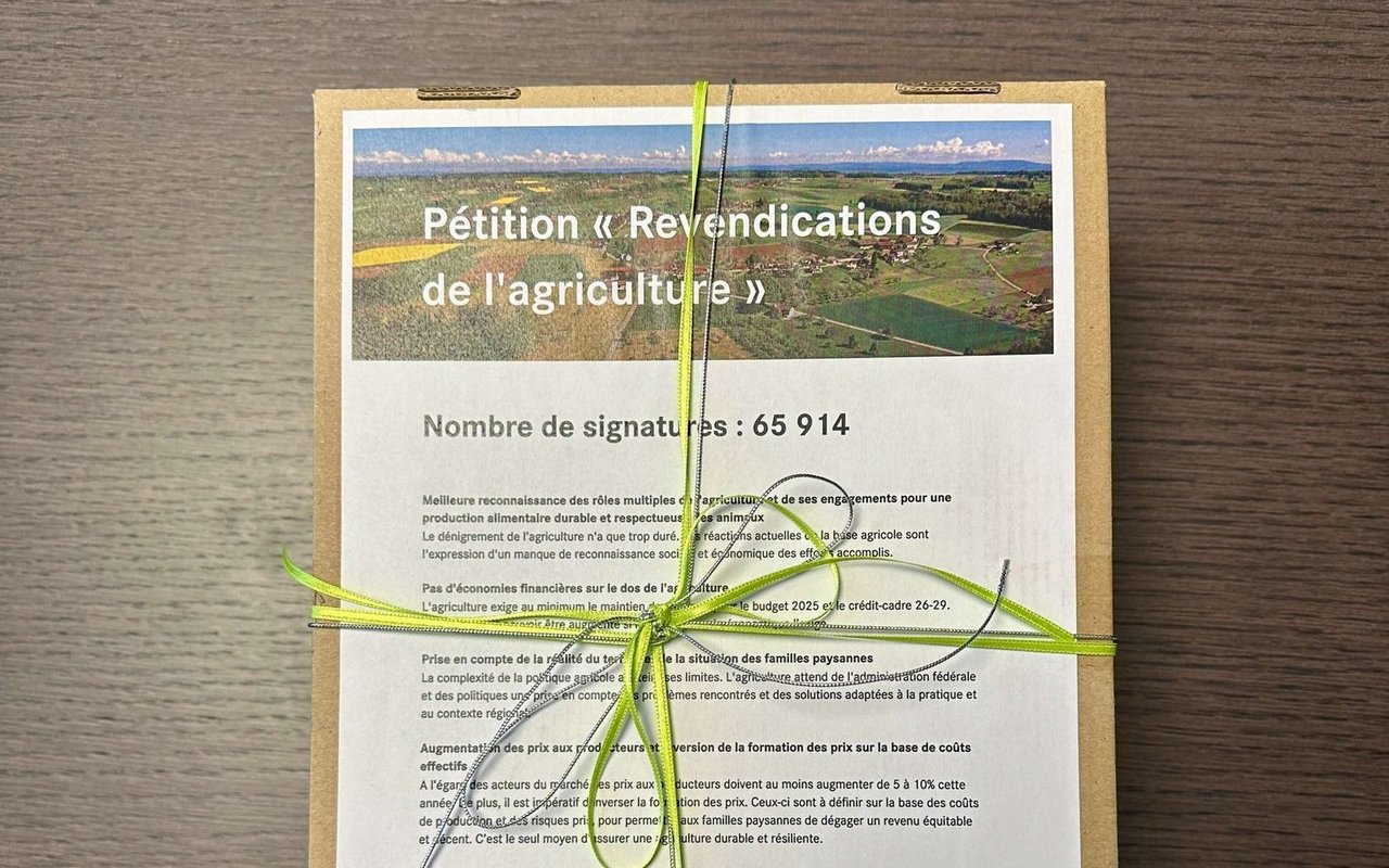 Kartinschachtel mit Petition mit Forderungen der Landwirtschaft.