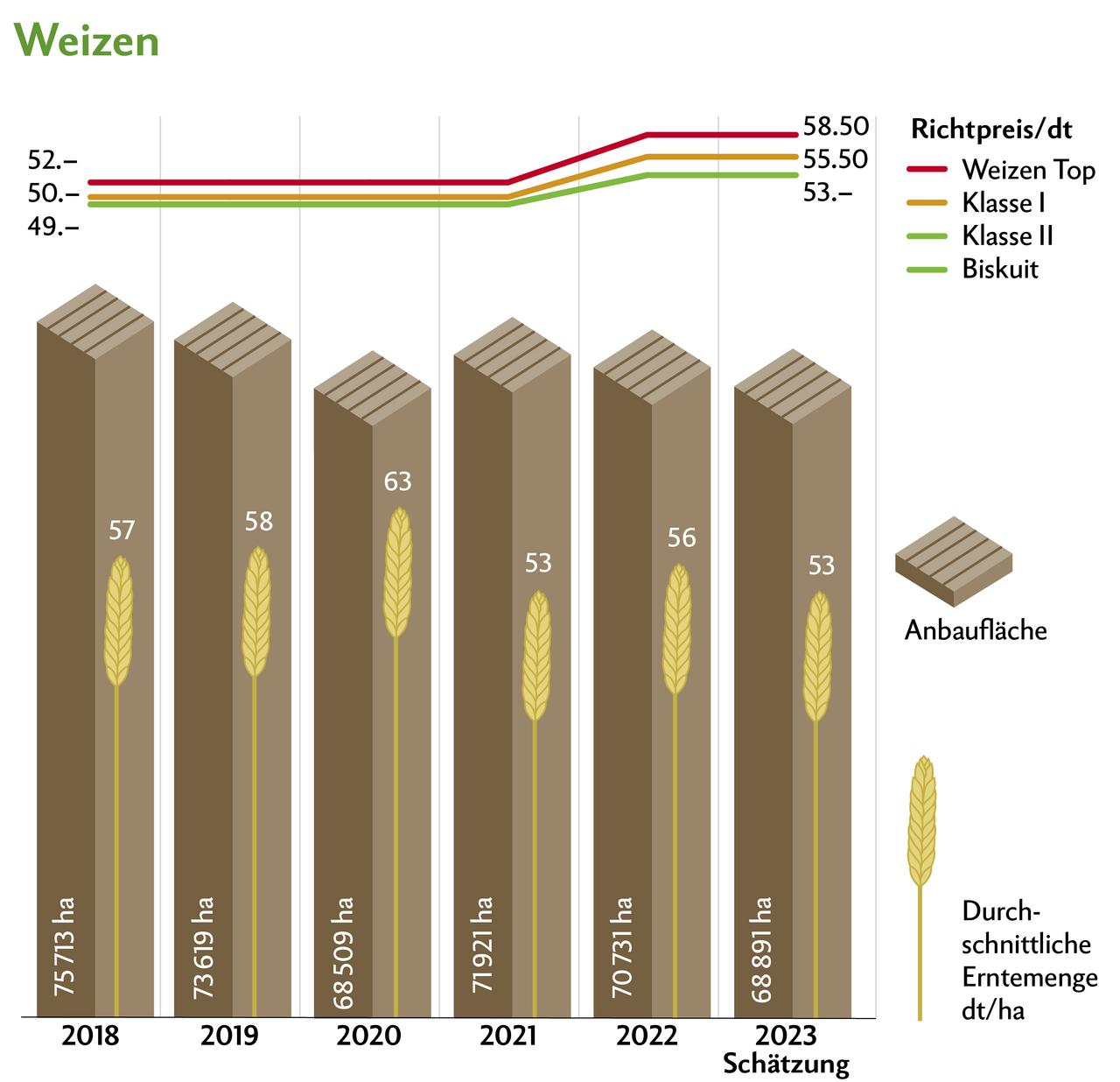 2023 waren die Weizen-Erträge gut, ebenso die Qualität. Erfreulicherweise waren die Mykotoxin-Werte auf dem tiefsten Stand seit Messbeginn. Quelle: Swissgranum