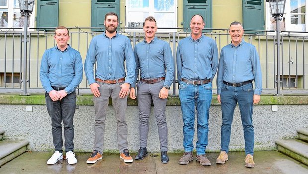 Der Vorstand des Bernischen Verbandes für Landtechnik: Matthias Ramseyer, Adrian Lüthi, Manuel Hänni, Urs Schneeberger, Jürg Lauper (v. l. n. r.).