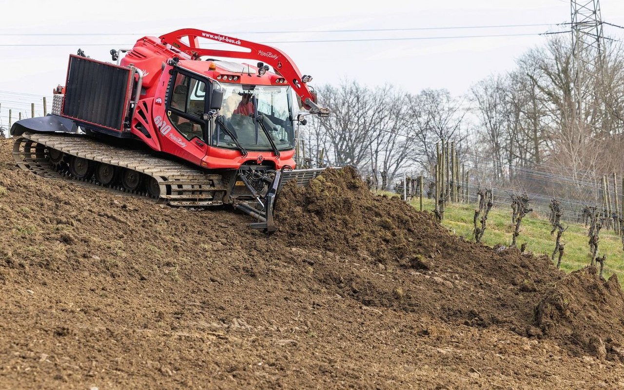 Eine Rekultivierungsfläche kann mit dem Pistenbully ohne Baupiste befahren werden. Die Einbauhöhe kann besonders gut eingehalten werden.