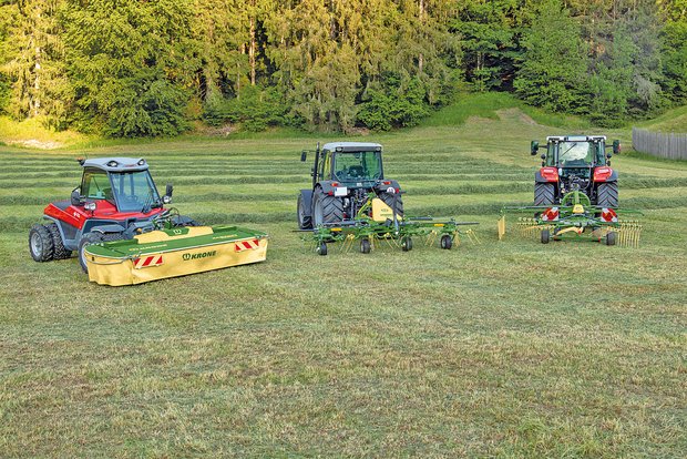 Highland-Baureihe von Krone eignet sich für den Futterbau an steilen Lagen Krone produziert neue Futtererntemaschinen für die Bergmechanisierung. Mit der Baureihe «Highland» wagt sich der deutsche Futterbauspezialist in steiles Gelände. Bild: zvg