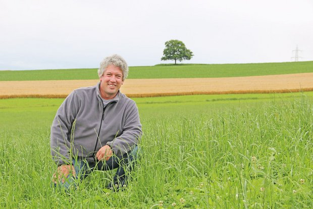 Hohe Erträge mit Zwischenfutter «Nach dem ersten Schnitt bekommt das Zwischenfutter Gülle, genauso wie nach dem zweiten Schnitt im Herbst und im Frühling nochmals», erklärt Urs Rinderknecht. Bild: Sebastian Hagenbuch