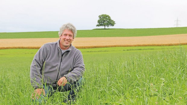 «Nach dem ersten Schnitt bekommt das Zwischenfutter Gülle, genauso wie nach dem zweiten Schnitt im Herbst und im Frühling nochmals», erklärt Urs Rinderknecht. Bild: Sebastian Hagenbuch