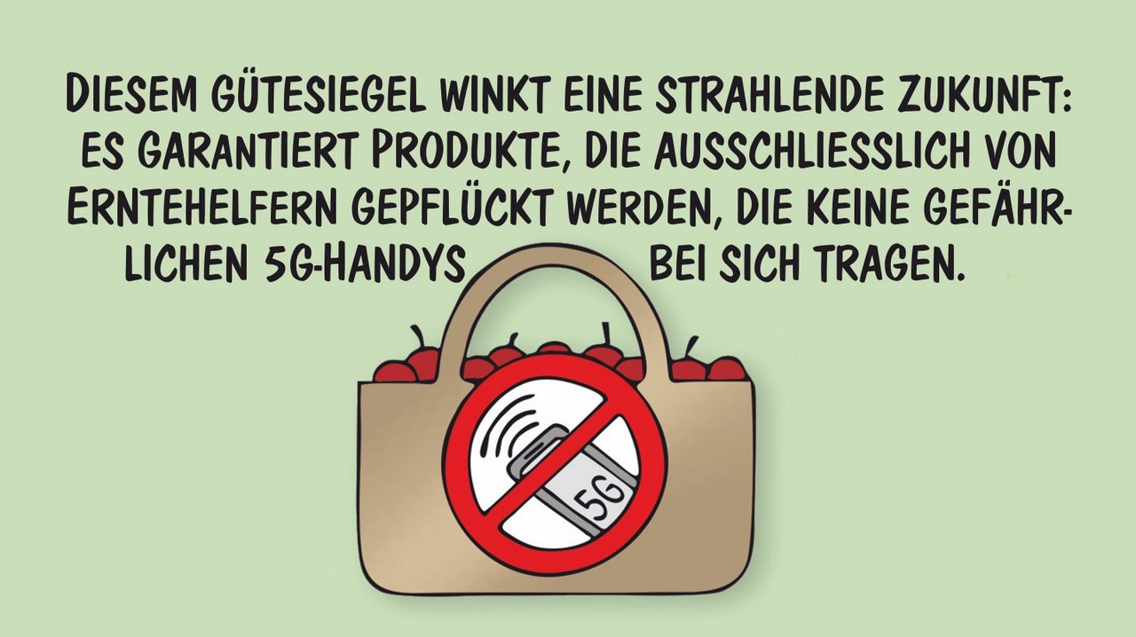 Erntehelfer ohne 5-G-Handy. Cartoon: Marco Ratschiller/Karma