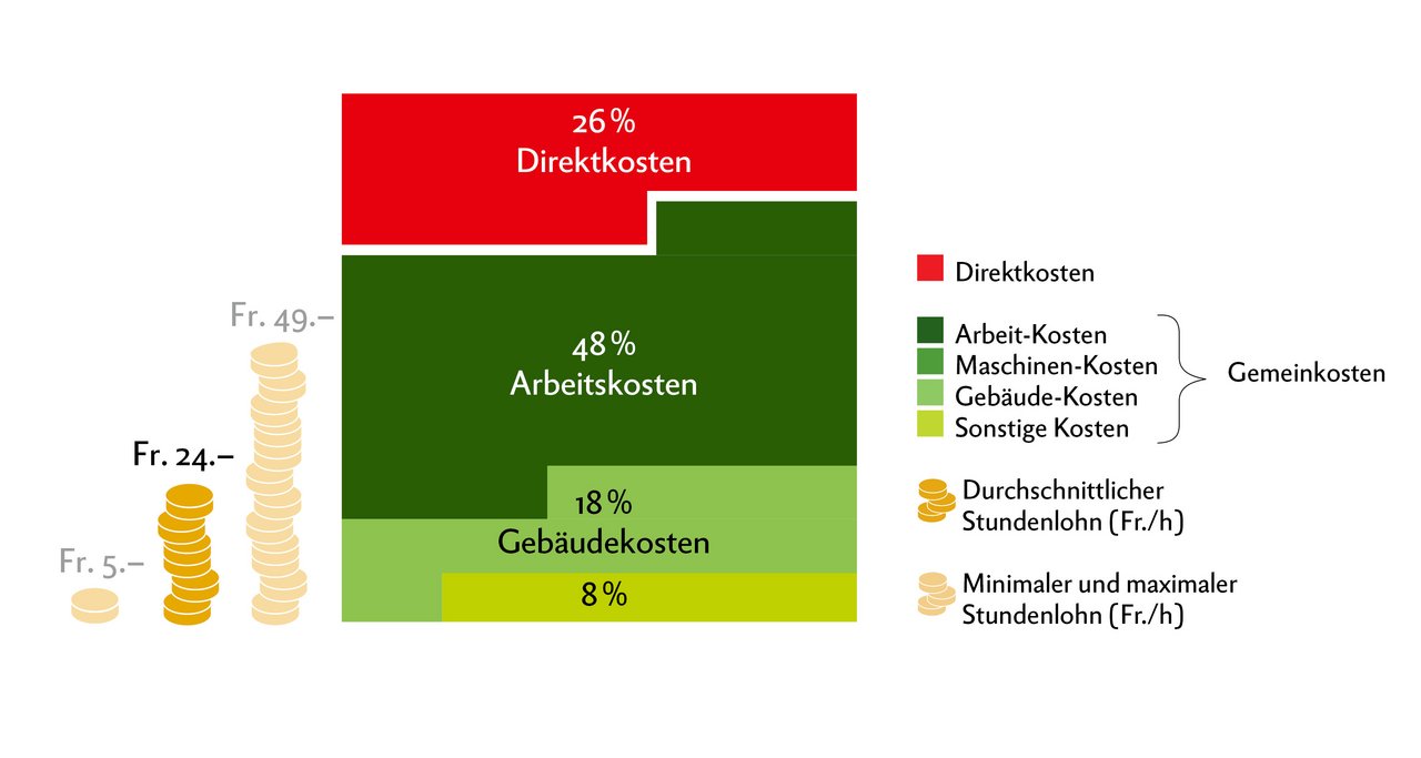 Beim Betriebszweig «Tourismus» sind die Gebäudekosten höher als bei den anderen Betriebszweigen. Grafik: Doris Rubin