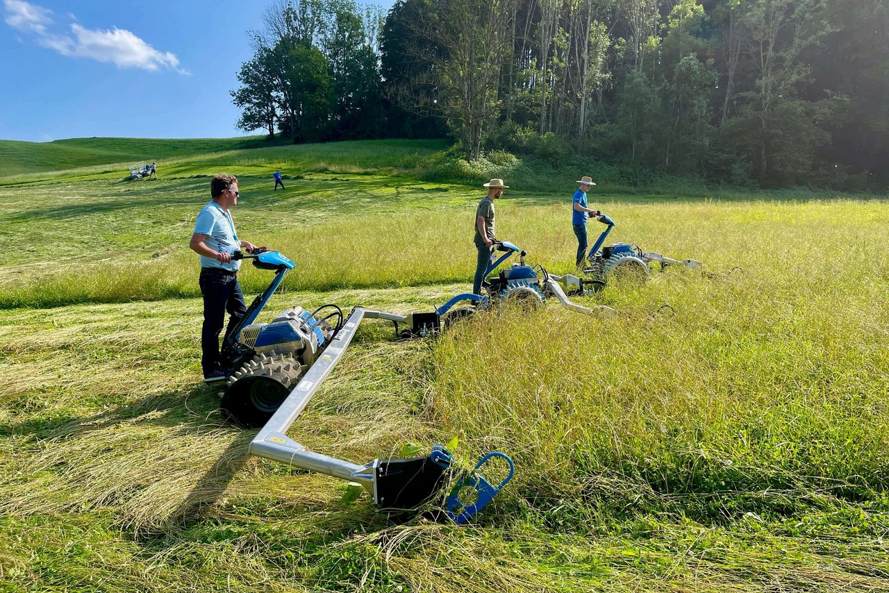 Die «alte» und neue Generation der Brielmaier-Motormäher in Action – hier im schwäbischen Deggenhausertal. (Bild: Jürg Vollmer / «die grüne»)