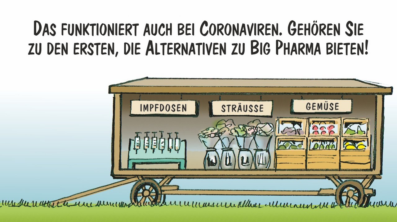 Wie wäre es mit Impfdosen vom Hof? Cartoon: Marco Ratschiller/Karma