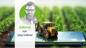 Symbolbild mit Spielzeug-Traktor und dem Porträt von Jürg Vollmer. 