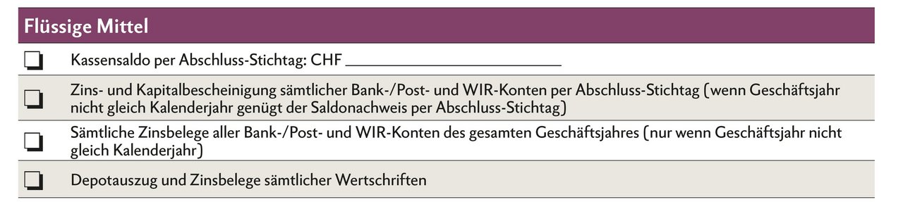 Checkliste zum Jahresabschluss: Flüssige Mittel. Grafik: Nicole Geiser