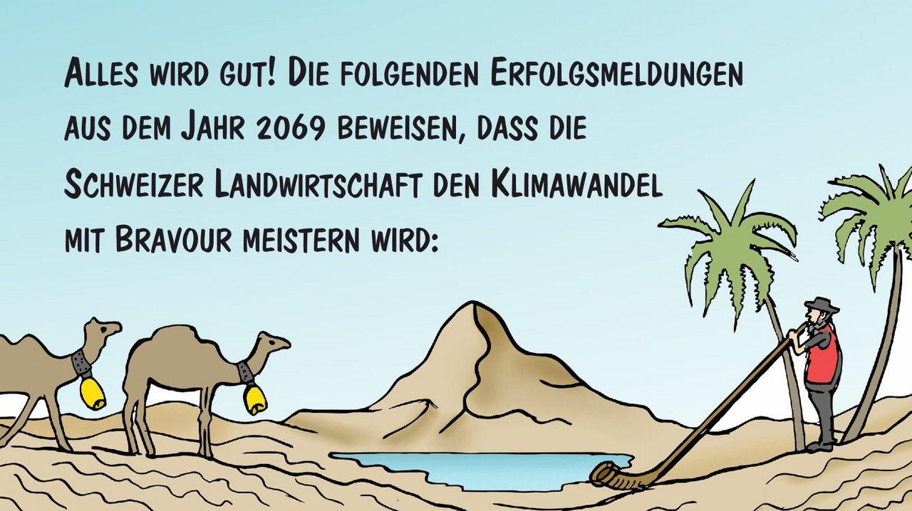 Die Landwirtschaft meistert den Klimawandel – Cartoons von Marco Ratschiller / Karma