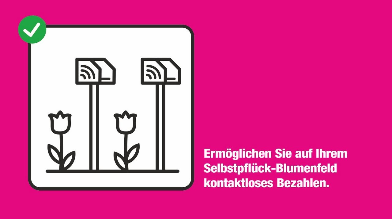 Kontaktlos bezahlen im Blumenfeld. Cartoon: Marco Ratschiller / Karma