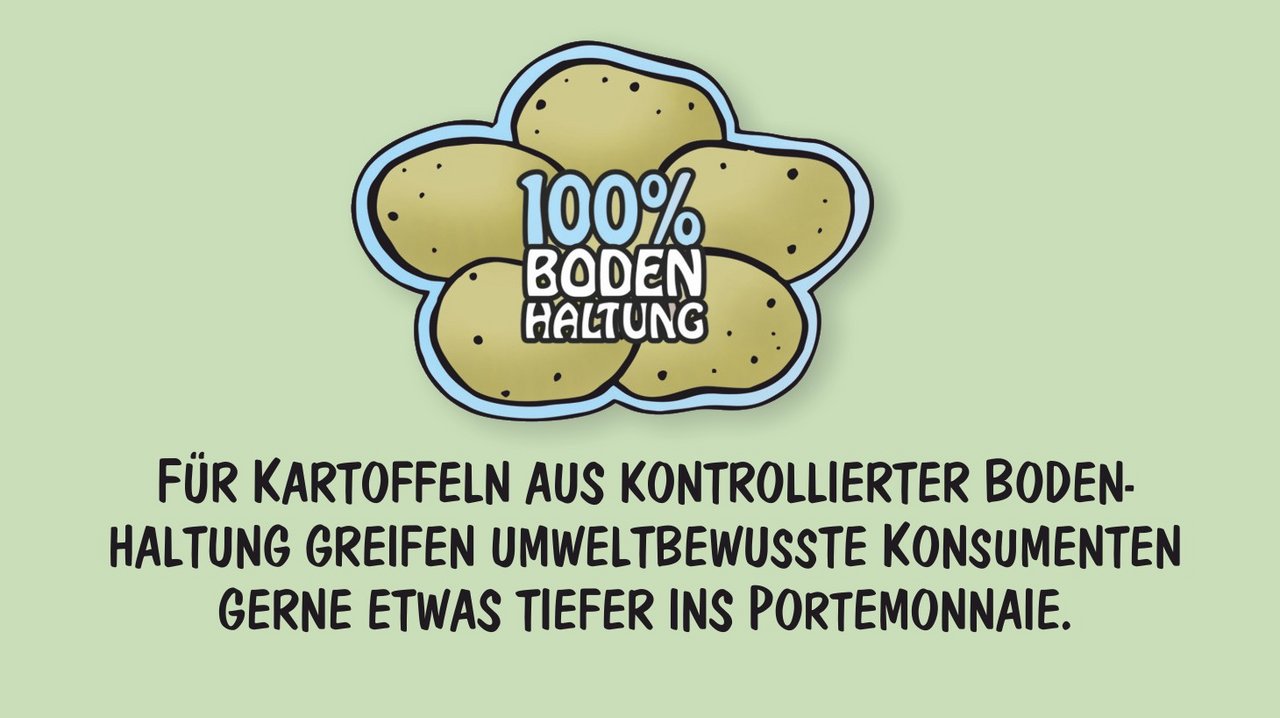 Kartoffeln aus Bodenhaltung. Cartoon: Marco Ratschiller/Karma