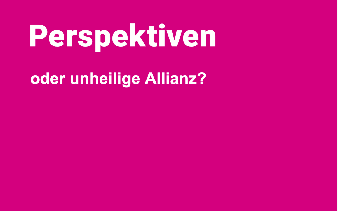 Das Schlagwort «Perspektiven» vor pink-farbenem Hintergrund.