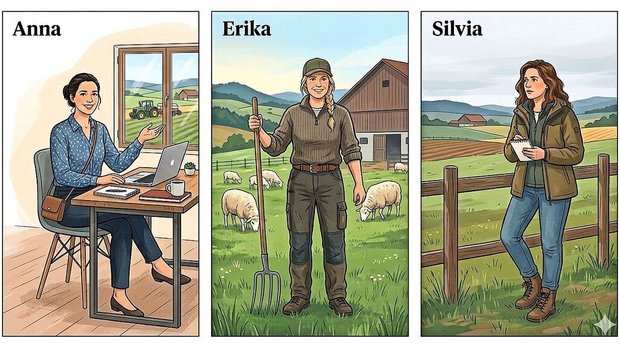 Drei (erfundene) Frauen, drei Lebenssituationen: Anna ist fürs Alter gut abgesichert, Erika minimal und bei Silvia droht Altersarmut. 