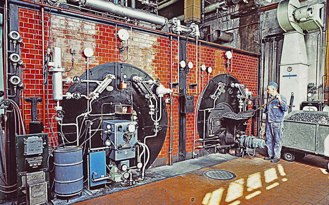 Die Sulzer-Dampfkessel von Maloya in Gelterkinden für die Gummi-Verarbeitung und Vulkanisation wurden bis in die 1960er-Jahre mit Kohle beheizt.