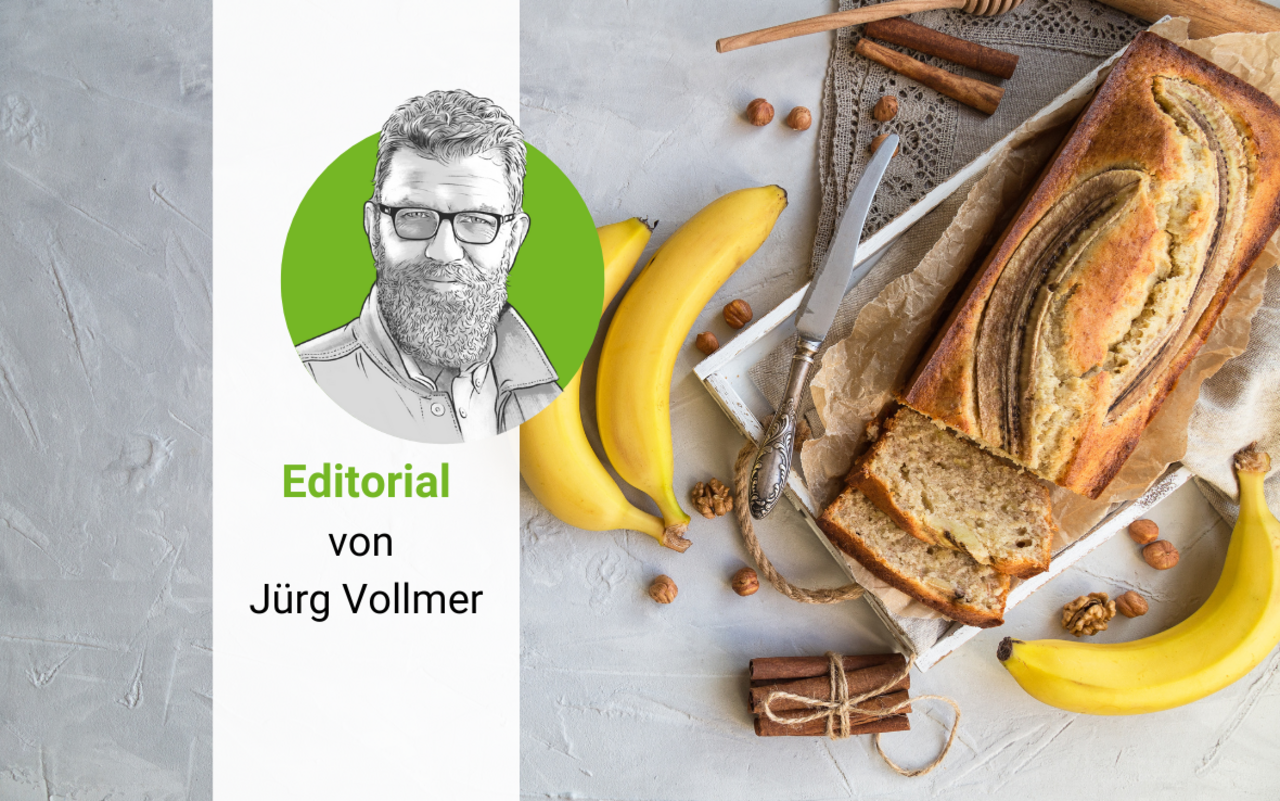 Bananenbrot und gezeichnetes Porträt von Jürg Vollmer
