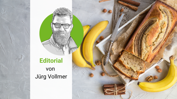 Bananenbrot und gezeichnetes Porträt von Jürg Vollmer