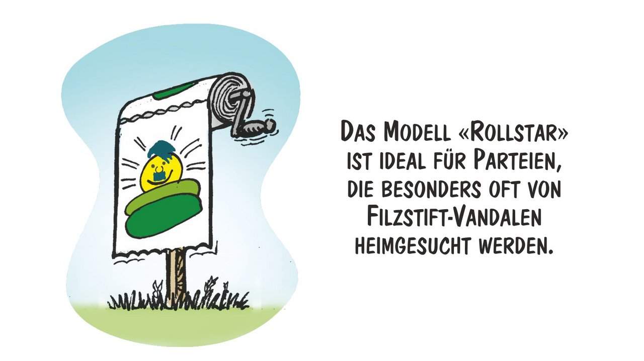 Grossartige Extras für Wahlwillige: Modell «Rollstar». Cartoon von Marco Ratschiller / Karma.