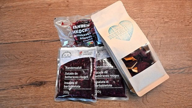 Randen Schwab produziert diverse Produkte aus Randen. Dazu gehören auch fixfertiger Randensalat oder Gemüsechips aus Randen. 