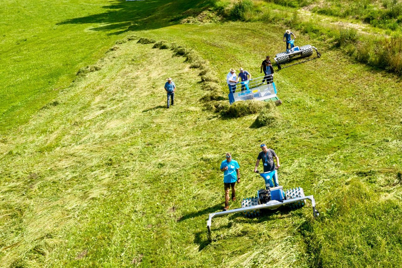 Die «alte» und neue Generation der Brielmaier-Motormäher in Action – hier im schwäbischen Deggenhausertal. (Bild: Jürg Vollmer / «die grüne»)