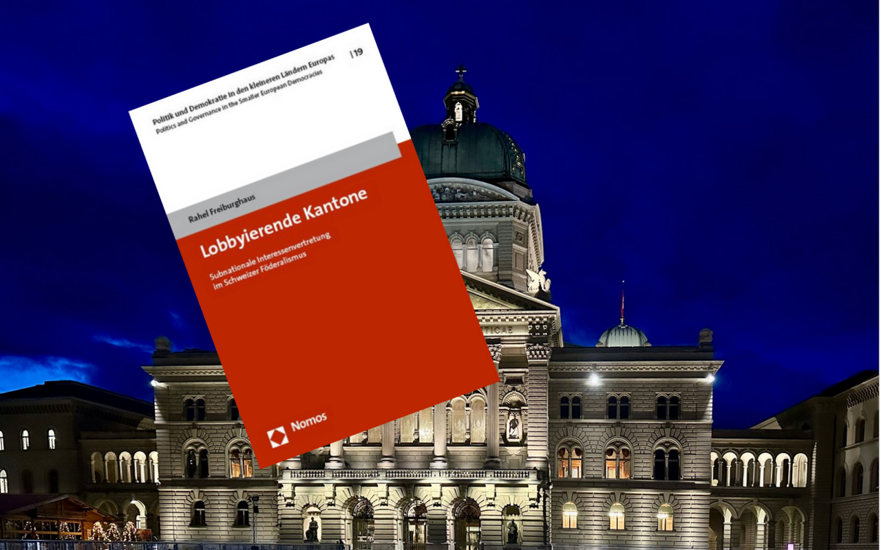Buchcover «Lobbyierende Kantone» vor dem Bundeshaus.