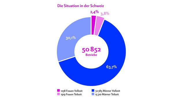 2018 gab es in der Schweiz 50 852 Landwirtschaftsbetriebe. Frauen leiten nur 6,2 % Prozent der Betriebe. Quelle: Agristat/BfS