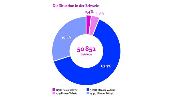Landwirtinnen in der Schweiz: Jedes Jahr ein bisschen mehr? 2018 gab es in der Schweiz 50 852 Landwirtschaftsbetriebe. Frauen leiten nur 6,2 % Prozent der Betriebe. Quelle: Agristat/BfS
