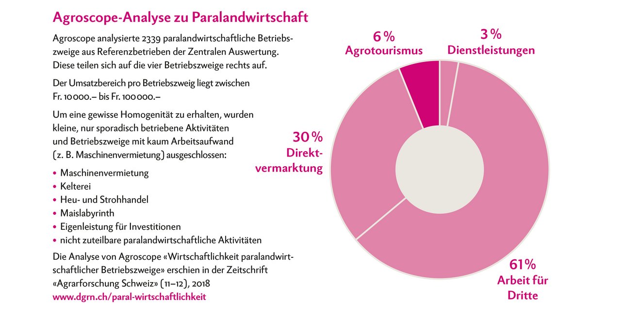 Agroscope analysierte 2339 paralandwirtschaftliche Betriebszweige aus Referenzbetrieben der Zentralen Auswertung. Infografik: Doris Rubin