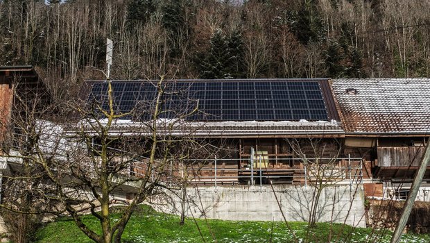 Ein Teil der 31 kWp-Photovoltaik-Anlage ist auf dem Stallgebäude platziert und der andere Teil auf einem weiteren Betriebsgebäude. Bild: Pia Neuenschwander 
