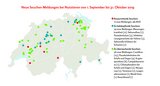 Neue Seuchenmeldungen bei Nutztieren von 1. September bis 31. Oktober 2019. Grafik: Doris Rubin, Quelle: www.dgrn.ch/infosm 