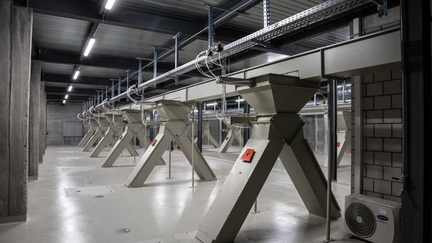 Kunz_Kunath_Futtersilo Der Verteilboden befindet sich zuoberst im Futtersilo. Hierhin wird das gelieferte Getreide transportiert und dann auf eine von 30 Lagerzellen verteilt.