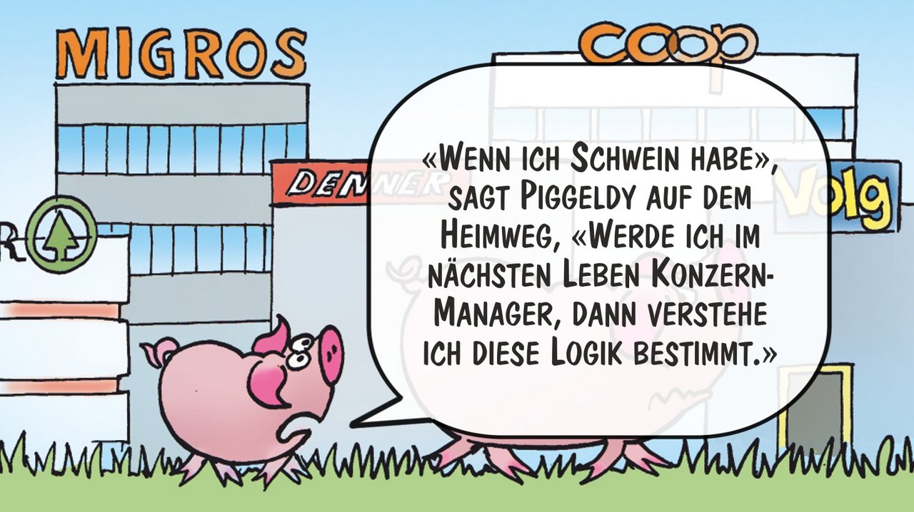 Sein Fazit: Im nächsten Leben wird er Konzernmanager. Cartoon: Marco Ratschiller/Karma
