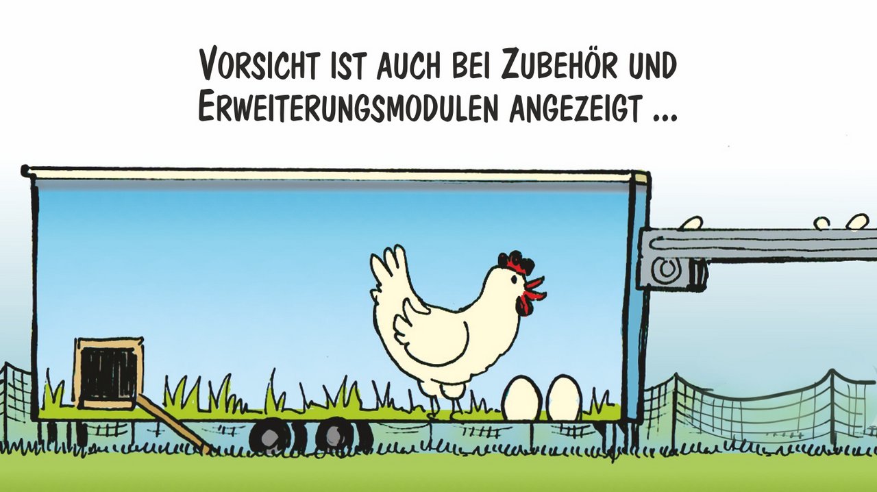 Zubehör und Erweiterungen halten nicht immer, was sie versprechen.. Cartoon: Marco Ratschiller/Karma